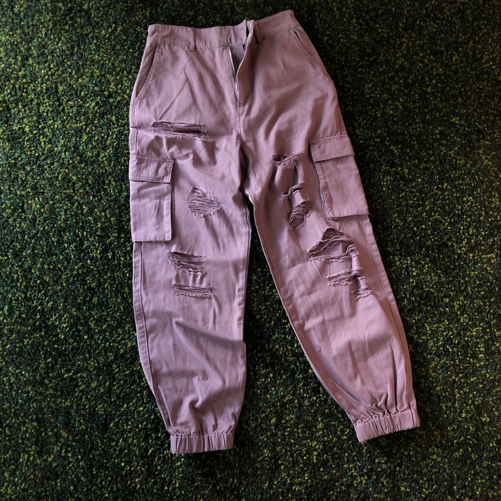 Purple denim joggers